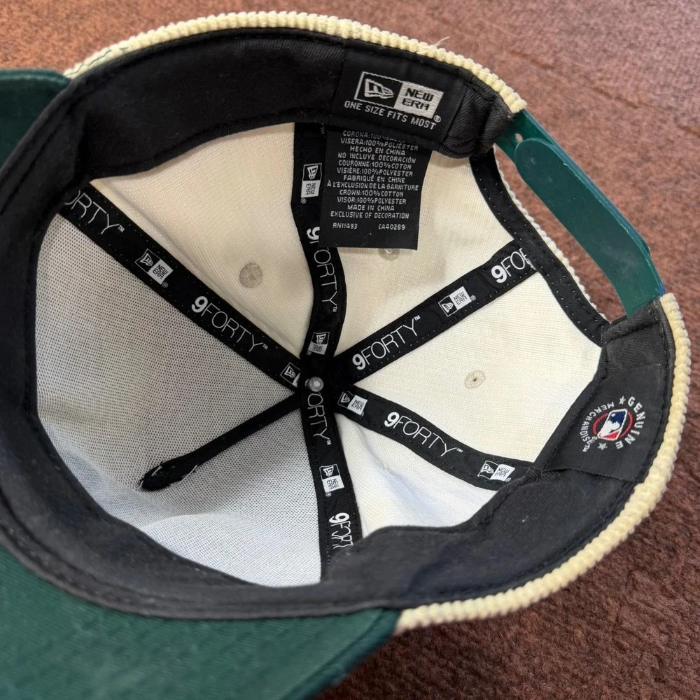B- New Era 9FORTY LA Dodgers Hat Cream Corduroy Green Snapback MLB Baseball Cap